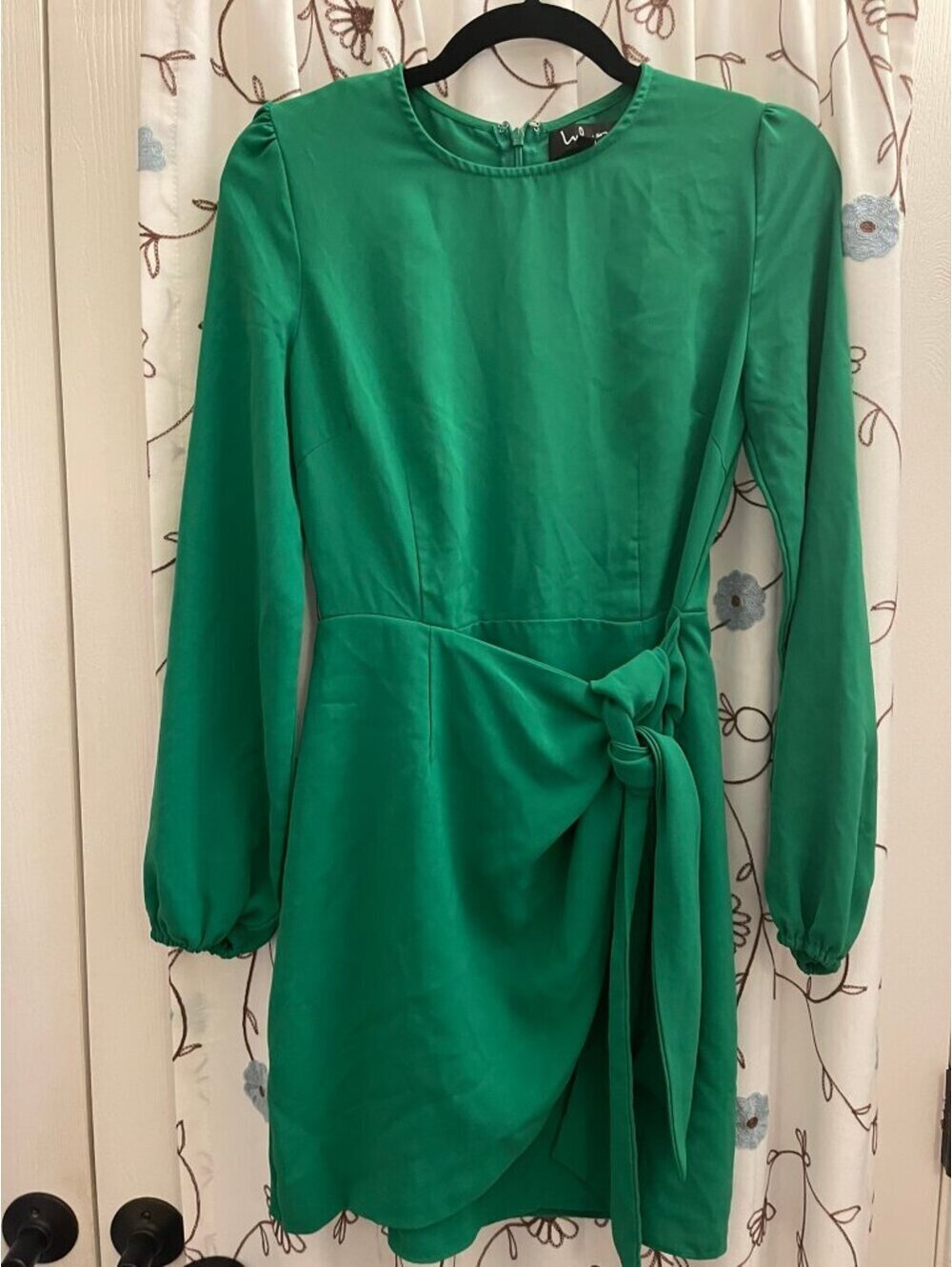 Lulus Sz Small Believe It or Knot Emerald Green Tie Front Mini Dress